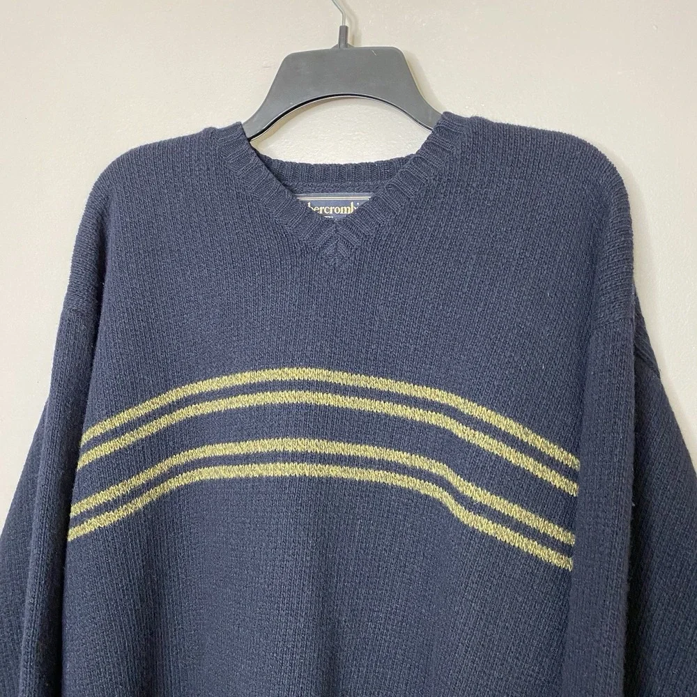 vintage abercrombie and fitch Sweater Men's Sz XL Lambswool Blend Navy‎ V Neck